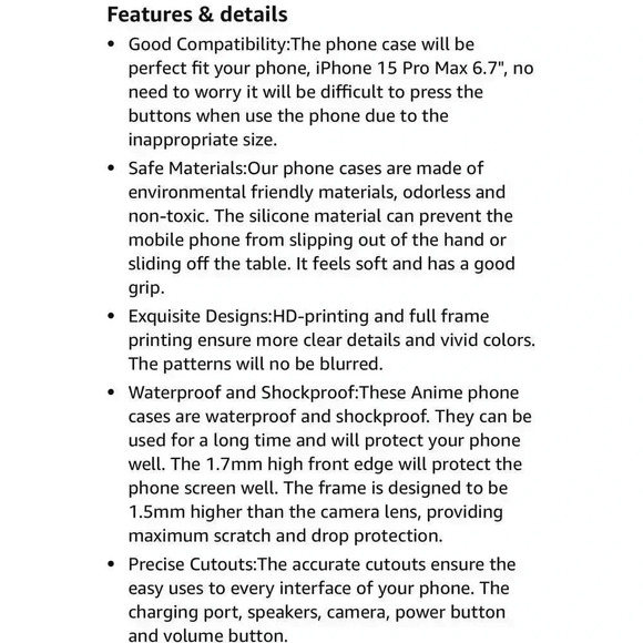 Anime Manga Phone Case for iPhone 15 Pro Max 6.7" Shockproof Slim Soft TPU Case - Picture 7 of 7